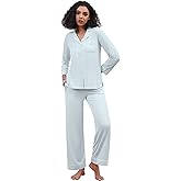 WiWi Pajamas for Women Bamboo Viscose Soft Ribbed Sleepwear Button Down Top and Pants 2 Piece Loungewear S-XXL