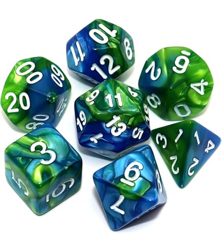 Gemini Two-Tone Swirled Green RPG Dice Set - 7-Piece Polyhedral Set (d4, D6, D8, D10, D12, D20, D%) In Brick Box - View #11
