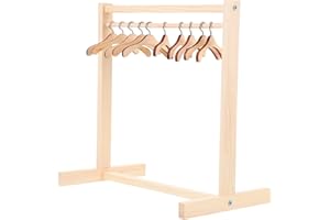 COHEALI Doll Clothes Rack 1Set Doll Clothing Rack with Mini Coat Hanger Wooden Doll Garment Rack with Clothes Hangers Dress Up Rack for Doll House 30.5X18cm