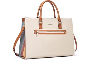 BOSTANTEN Leather Laptop Briefcase for Women Shoulder Bag 15.6 Inch Business Computer Tote Beige