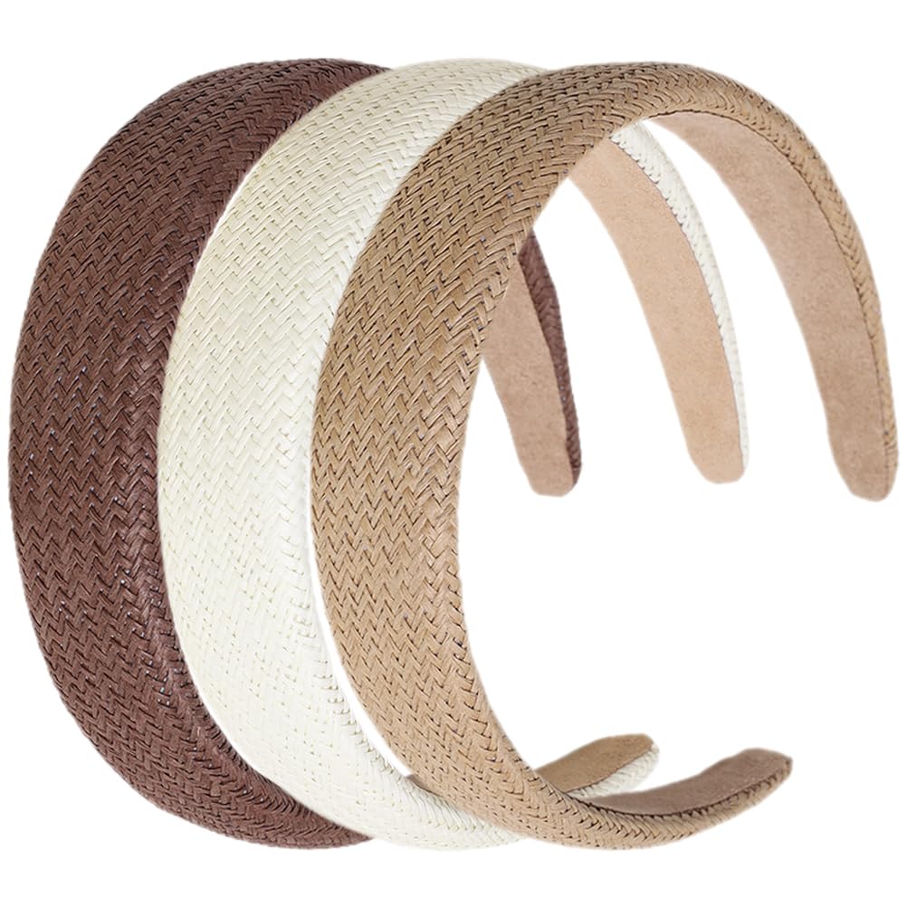 FRCOLOR 3pcs Braided Headband Diy Hair Band Beige Headband Straw Headbands Braided Hair Hoop No Teeth Hair Bands Braid Hair Band Party Headdresses Liner To Weave Bridesmaid
