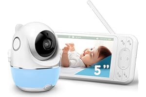 BURADIN Baby Monitor with Camera and Audio, Baby Monitor No Wifi w/1200ft Range, 5" 1080P Screen Video Baby Monitor with 5000mAh Battery, Remote Pan-Tilt-Zoom, Night Vision, VOX, 2-Way Talk, 8 Lullabies