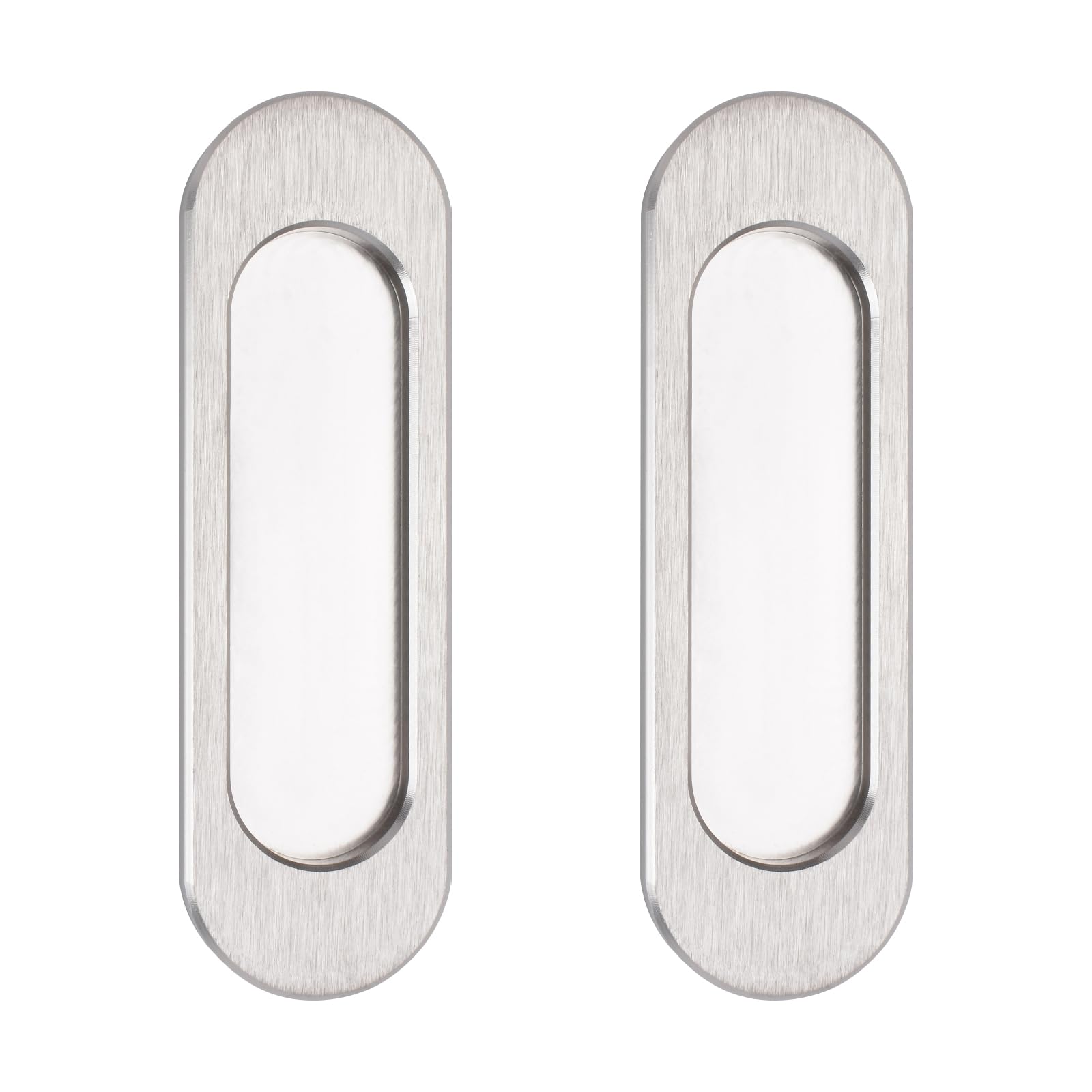 MOROBOR Self-Stick Oval Sliding Door Pulls, 2pcs Aluminum Alloy Hidden Recessed Pull Handle for Sliding Barn Door, Closet,Cabinet,Drawers (Brushed Steel, 100mm) — image 1
