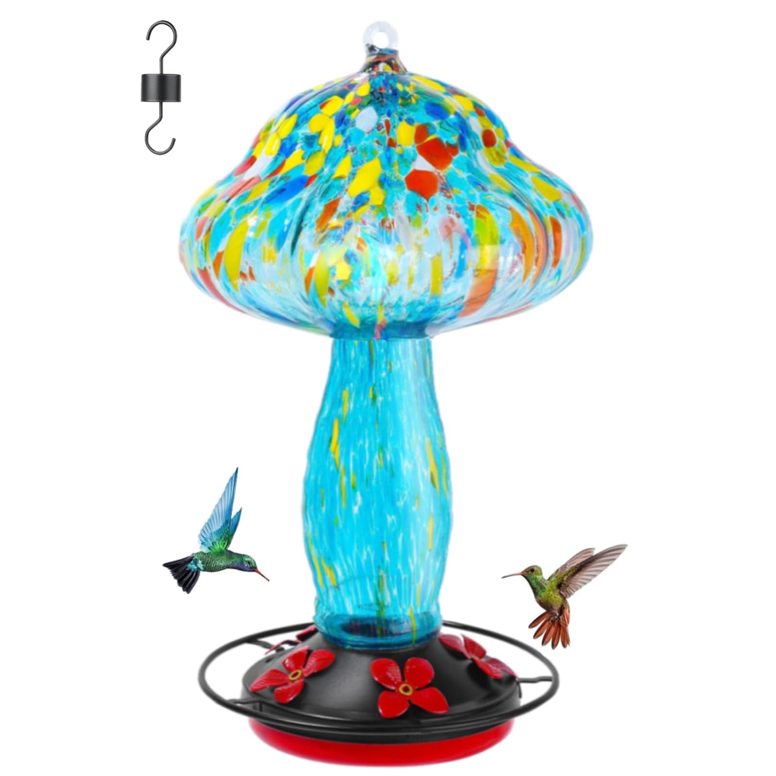 Photo 1 of 45 Ounce Large Capacity Hummingbird Feeders for Outdoors Hanging Ant and Bee Proof, Unique Hand Blown Glass Hummingbird Nectar Feeder, Gifts for Garden Decor Backyard, Blue Meteor Shower
