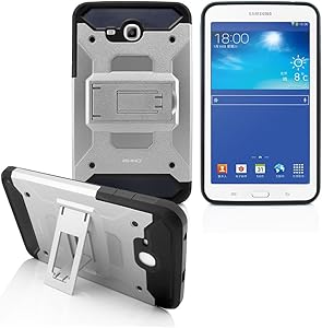 Samsung Galaxy Tab E Lite 7.0" SM-T113(2016) iRhino Case Shockproof Heavy Duty Armor Rugged Hybrid Kickstand Protective Cover Case (Silver)