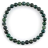 NJCRAFT Gemstone Beads Bracelet for Men & Women, Natural Crystal Round Beads Handmade Elastic Bracelet 6+4 Inch Adjustable, 5-7 mm Healing Stone Jewelry