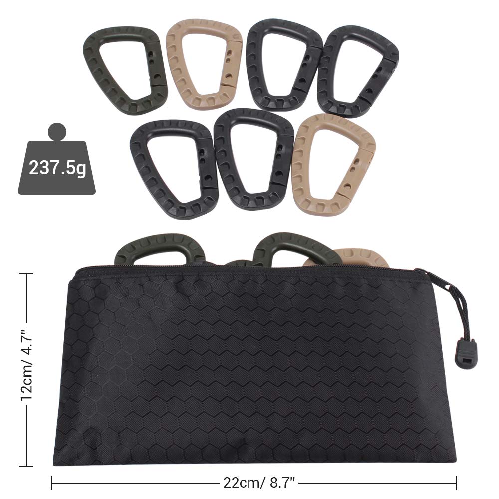 DONGKER 12/21 Pieces Tactical Gear Clip Molle Attachments for D-Ring Carabiner Clip Grimlock Molle Webbing Key Ring Strap Web Dominator Buckle Elastic Strings (13 PCS)