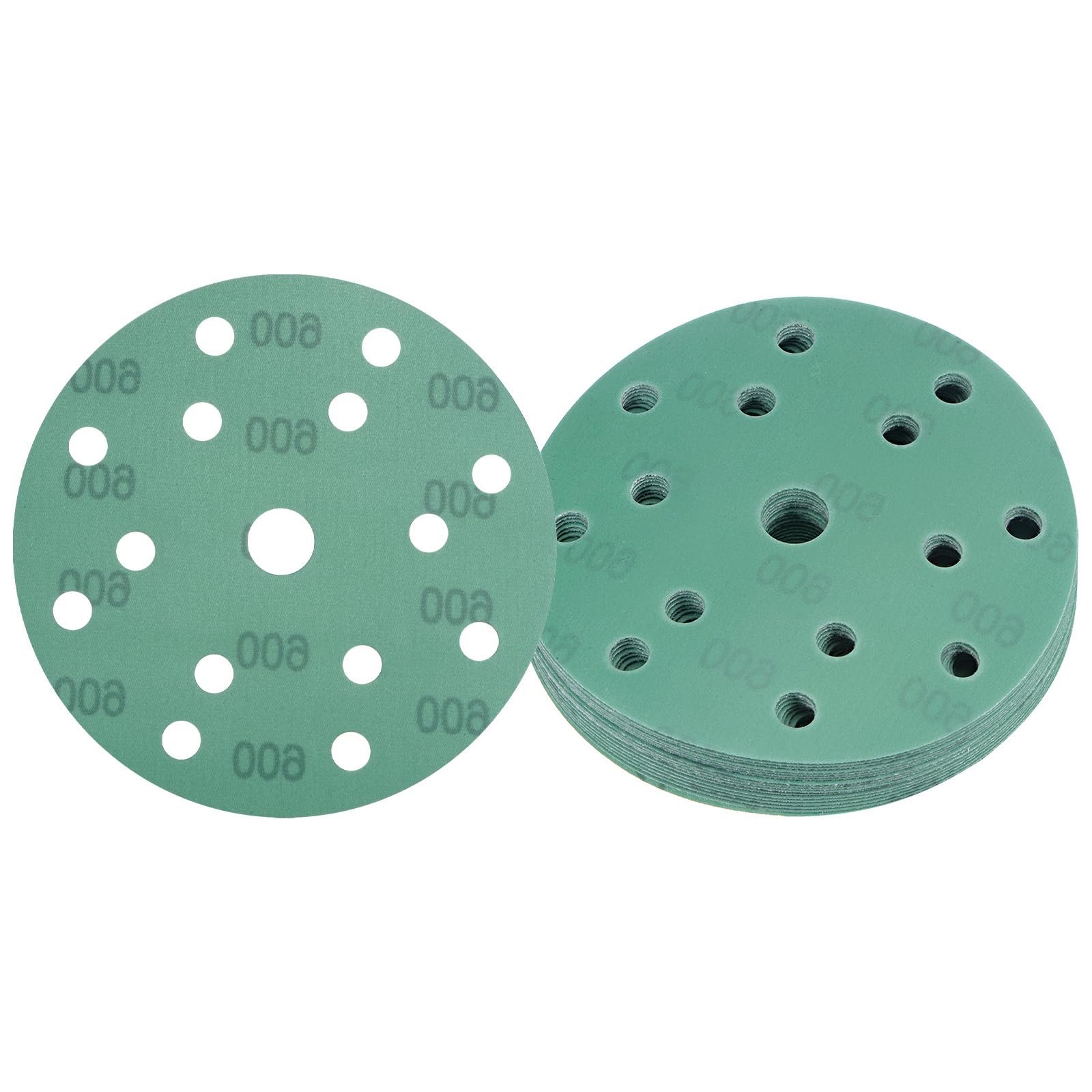 Kozelo 25pcs Green Film Sanding Discs - [6 Inch 600 Grits 15 Hole ] Round Aluminum Oxide Hook & Loop Wet Dry Sander Pads for Wood Metal Polishing Use| Zirconium Corundum Sandpaper