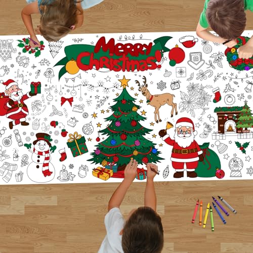 AWHETIE Christmas Crafts for Kids,Giant Christmas Coloring Tablecloth Poster 72x30 Inches,Xmas Activities Kids Crafts Games Party Favors,Jumbo Coloring Poster Paper Banner Table Cover Decorations