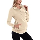 GINKANA Maternity Women's Long Sleeve Shirt Half Zipper Lapel Lightweight Casual Maternity Pullover with Pockets