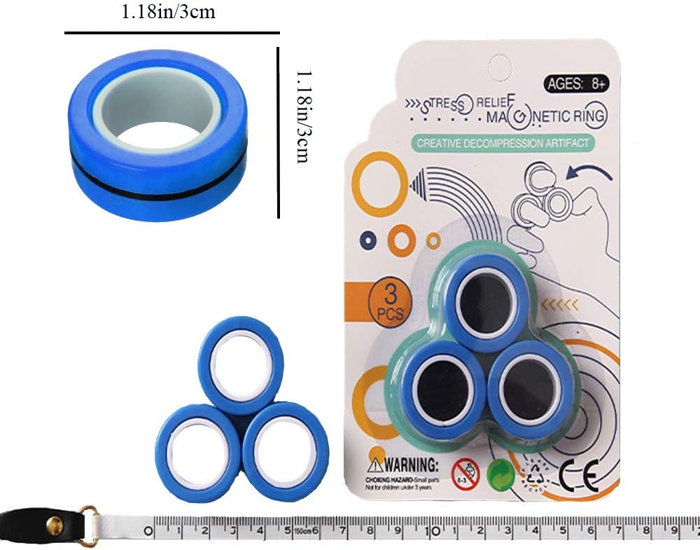 CoutureBridal Finger Magnetic Rings Fidget Unzip Toy, Decompression Magic Bracelet Ring, Magical Ring Props Tools, Magnetic Finger Spinner Rings for Kids and Adults(3pcs) (Yellow): Toys & Games