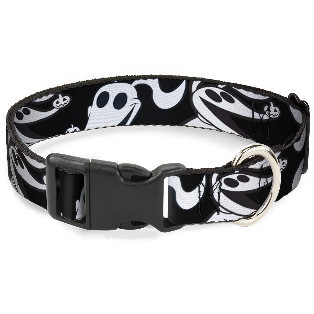 Dog Collar Plastic Clip Nightmare Before Christmas Zero Expressions Black White 18 to 32 Inches 1.5 Inch Wide, DC-BKSR-WDY616-1.5-L