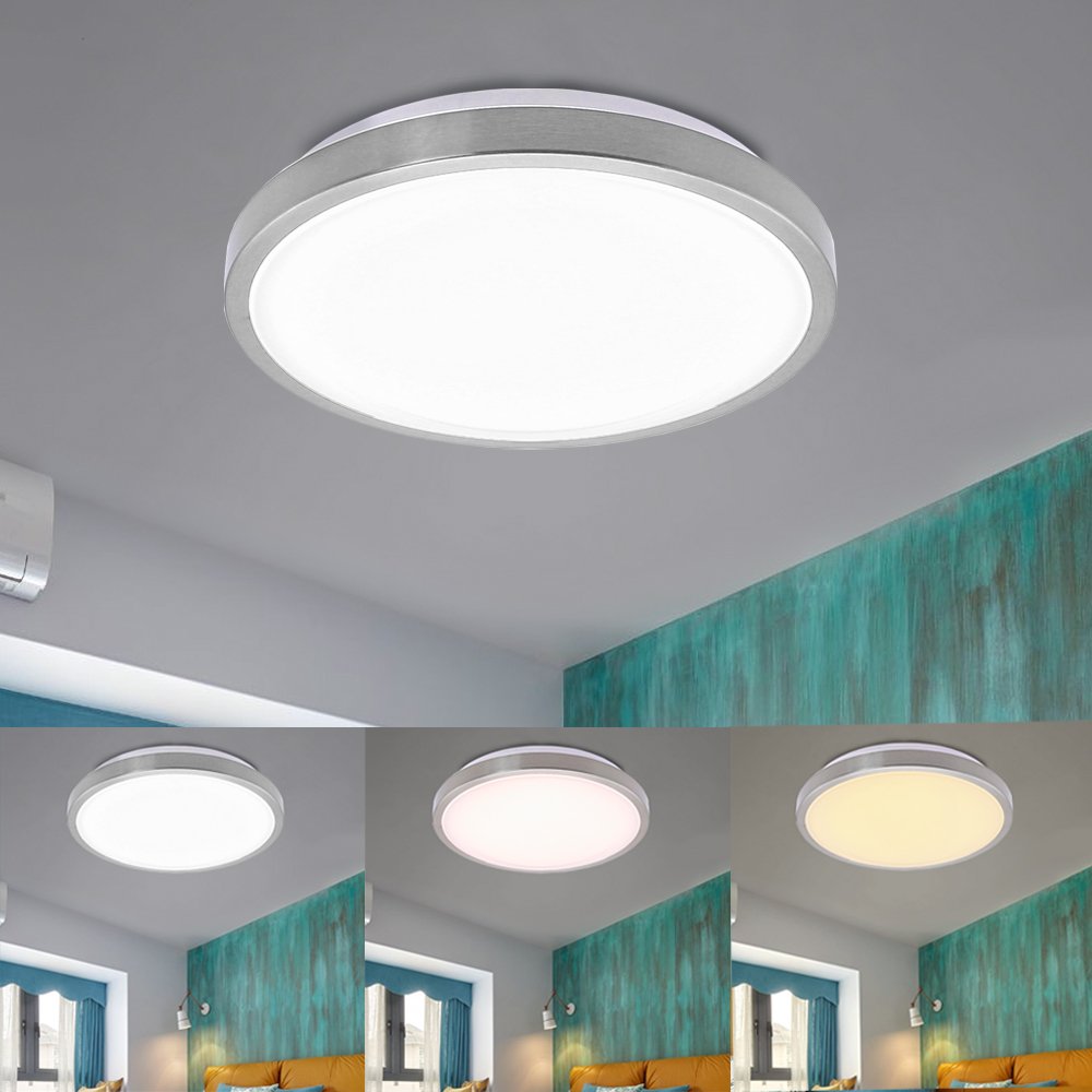  - Lámpara LED de techo Salón Lámpara bruñido redondo luz de aluminio moderna bajo Same útil iluminación, Níquel, 12w Farbwechsel 12.00W 264.00V