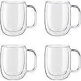 ZWILLING Sorrento Plus 4-pc Double-Wall Glass, Insulated Coffee Mug, 12-oz, 355ml, Clear