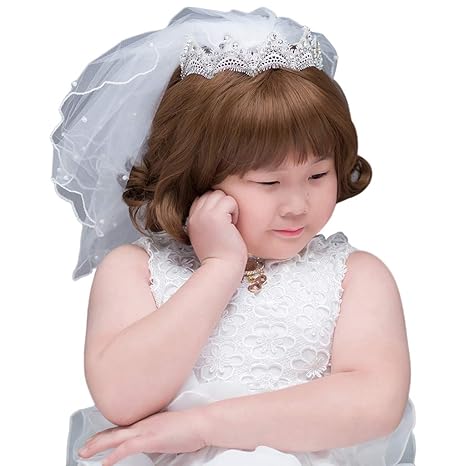Fugift Children Wedding Veil Headdress Small Faux Pearls Flower