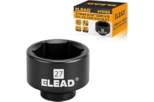 ELEAD 3/8'' Drive Oil Filter Socket Wrench, 27 mm Metric Oil Filter Wrenches, 6-Point Oil-Filter Removal Socket, Low Profile Design for Easy Removal, Chrome Vanadium Steel Oil-Change Tool