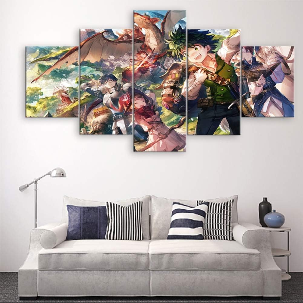 SFXYJ 5 Pieces Canvas Wall Art Poster My Hero Academia Modern Printed Painting Pictures Home Decor for Living Room Animation Artwork,A,20×30×2+20×40x2+20x50×1