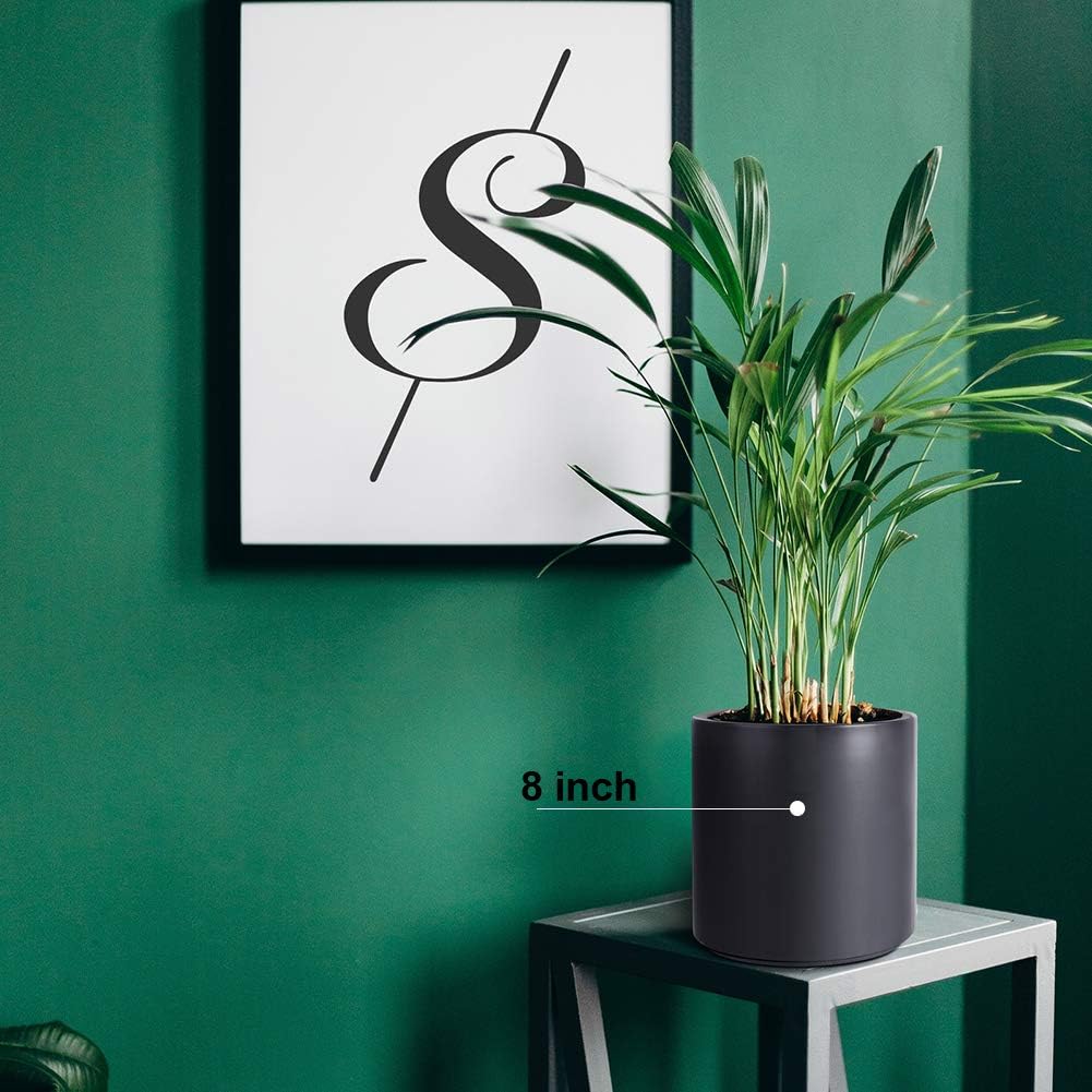 SOGUYI Plant Pots Set Black Matte Ceramic Planter for Outdoor, 8 Inch 10 Inch Flower Pot for Indoor, Planter with Drainage Holes and Plug, Modern Cylinder Planter for Home, Garden, Balcony, Office : Kitchen & Dining
