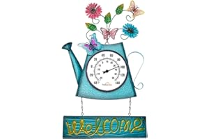 HOBYLUBY Outdoor Thermometers for Patio, Kettle-Shaped Wall Thermometer with Welcome Sign, Decorative Outside Thermometer for Garden, Door, Living Room (19.7 H x 11.8 W)
