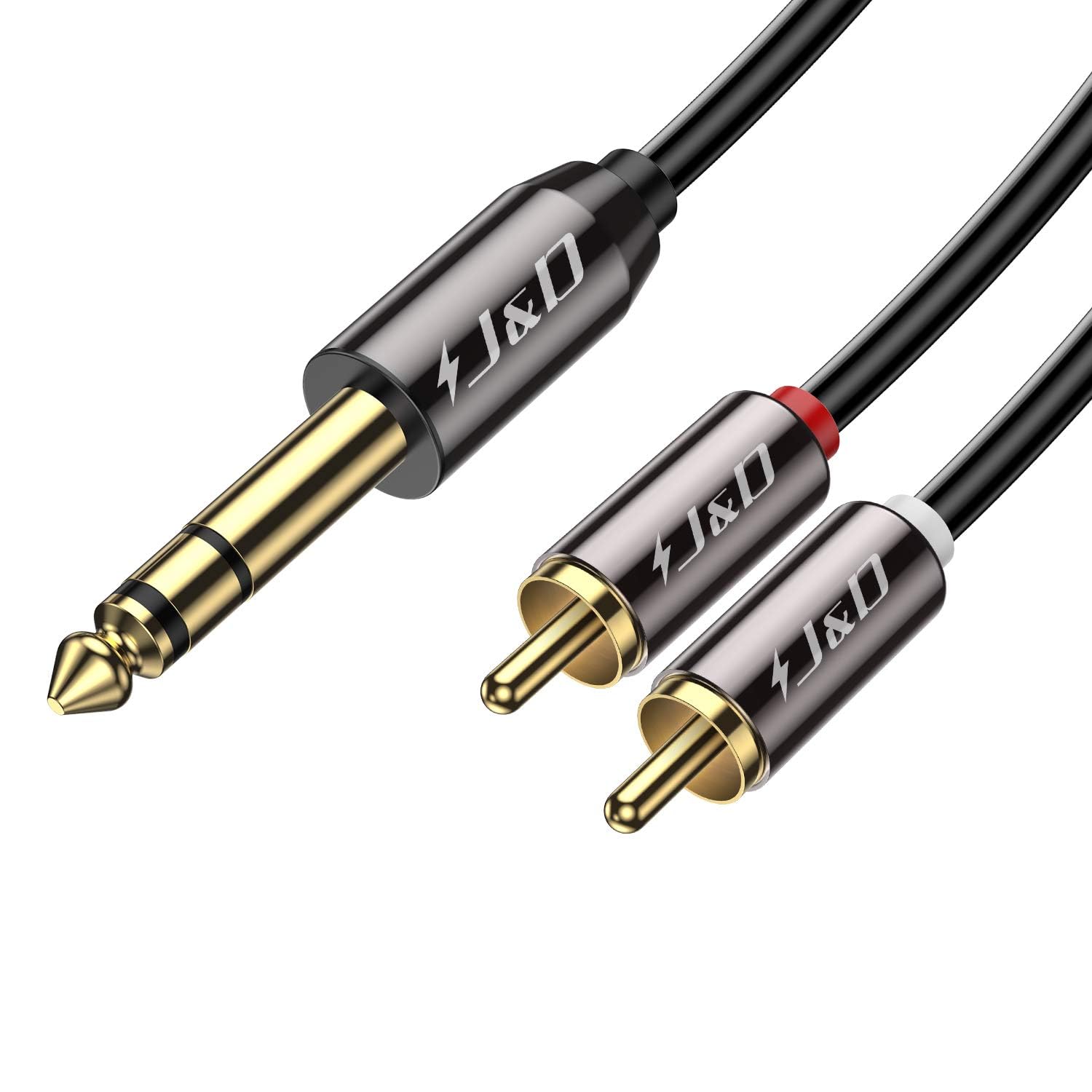 J&D 1/4 inch TRS to Dual RCA Audio Cable, Gold Plated Copper Shell Heavy Duty 6.35mm 1/4 inch Male TRS to 2 RCA Male Stereo Audio Y Splitter Cable, 3 Feet