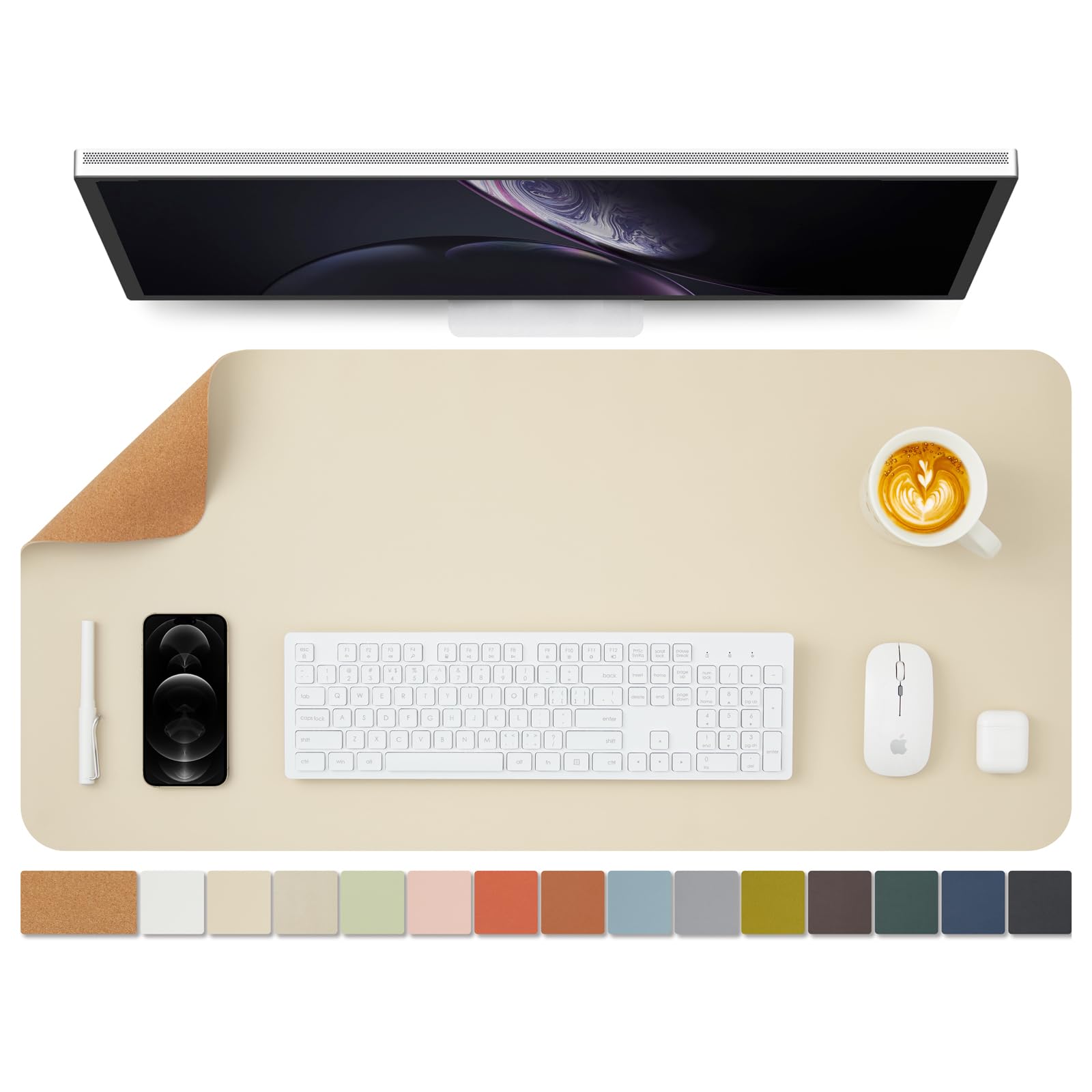 Photo 1 of Cork Desk Mat - Dual-Sided Desk Pad for Office and Home - Desk Organization and Accessories - Ideal for Large Mouse Pad and Desk Mats on Top of Desks(Beige,36"x 17")