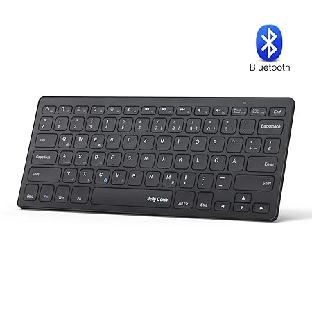 Jelly Comb Bluetooth Tastatur, Funktastatur-QWERTZ Deutsches Layout, Kabellose Tastatur für Smartphone, iPad, Tablets, PC, An