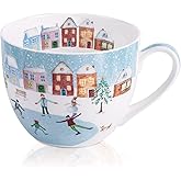 MFoffice Christmas Skating Mug - 20 oz Bone China Winter Coffee Mugs with Snowy Village, Perfect Holiday and Christmas Gifts for Friends and Family - Designed in England by Harvest Green Studio