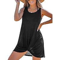 Womens Sleeveless Swimsuit Coverup Waffle Knit Swimwear Beach Cover Ups Twisted Mini Dress Beige Small - View #7