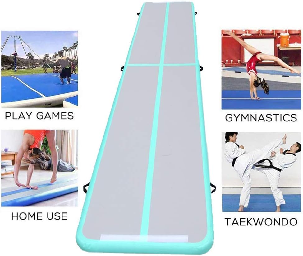 Fitnessandfun 20ft Air Track Tumbling Mat Inflatable Airtrack Gymnastics Air Tumble Track Floor Mat for Gymnastics, Cheerleading, Beach, on Water Incl Air Pump (Green, 6m×1m×0.1m) : Sports & Outdoors