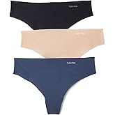 Calvin Klein Women's Invisibles Seamless Thong Panties, 3 Pack, Speakeasy/Light Caramel/Black, Medium