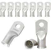 10pcs 4/0 AWG 5/16" Stud Tinned Copper Ring Terminals Battery Cable Ends Wire Lugs 4/0 Gauge Battery Cable Lugs Heavy Duty Ba