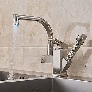 Níquel cepillado Grifo doble extraíble Grifos de cocina Rociador de