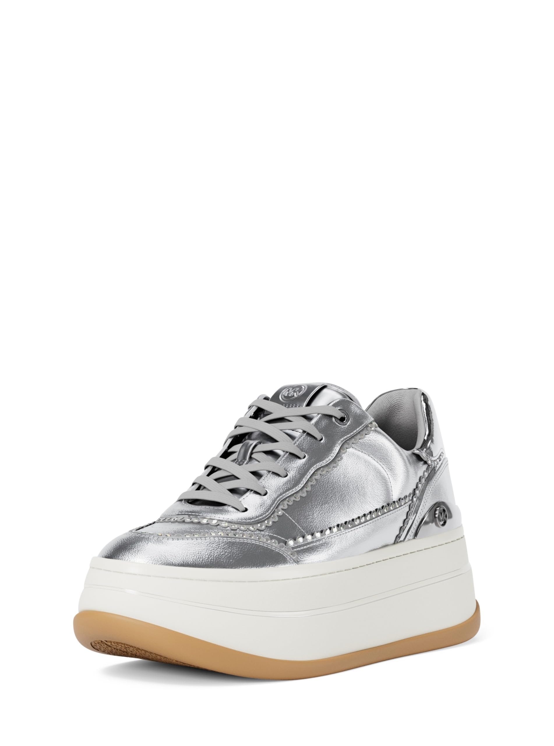 Michael Kors Women’s Hayes Lace Up Sneaker, Silver/Metallic Leather w/Hot Fix, 7.5