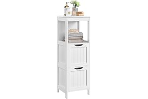 Yaheetech Bathroom Floor Cabinet, Wooden Storage Cabinet with 2 Drawers, Multifunctional Side Organizer Rack Stand Table, White