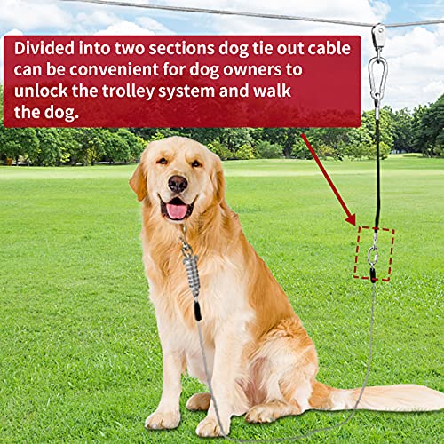 Dog Tie Out Trolley System Dog Run Cable 92ft Aerial Run Cable with