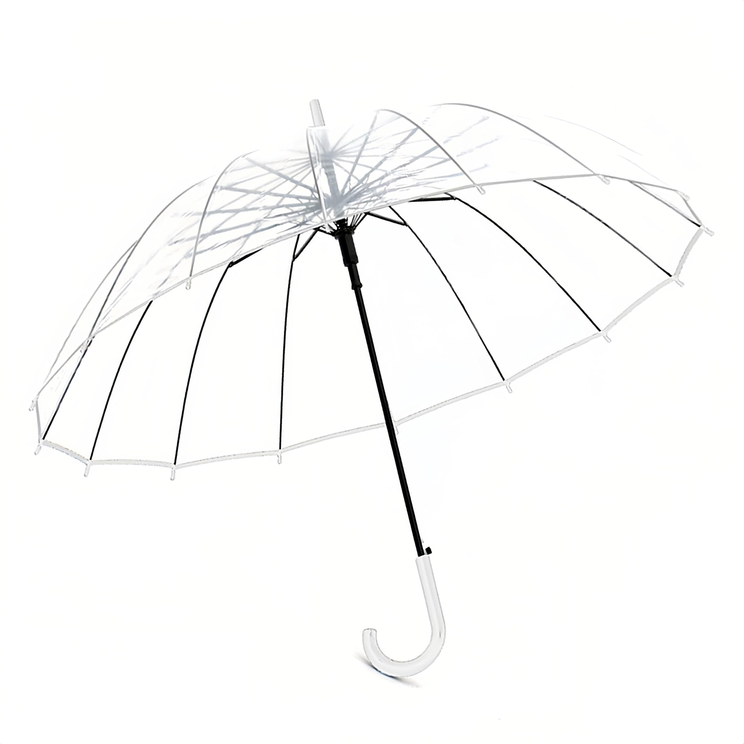 ThreeH Windproof Dome Transparent Stick Umbrella Automatic Open 16 Steel Ribs Oversized Bubble Umbrella KS10,White