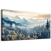 MHARTK66 Modern Canvas Wall Art For Living Room Decorations For Bedroom Office Wall Decor Prints Foggy Forest Trees Landscape Wall Painting Pictures Ready To Hang Room Home Decor 20x40 in