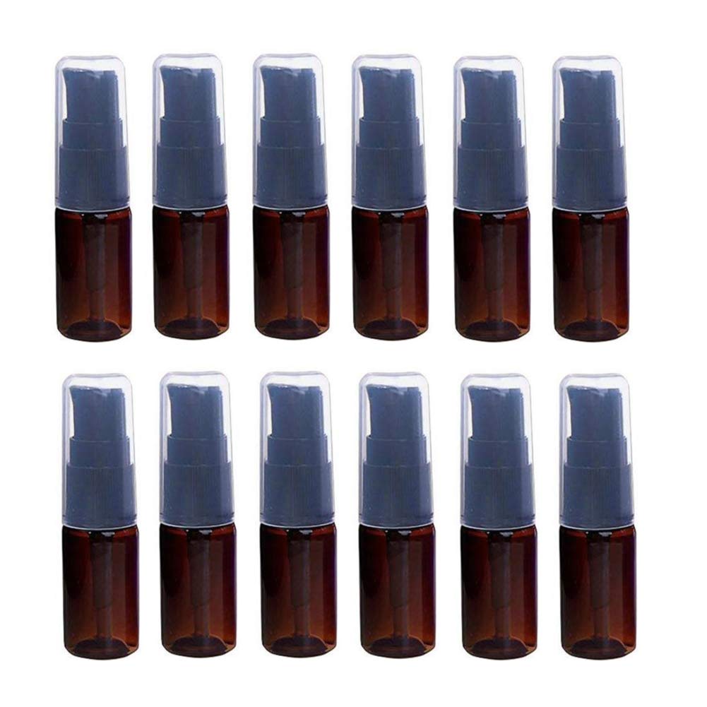 12Pcs 10ml/0.34oz Brown Lotion Pump Bottle with Black Press Pump Head Empty Refillable Makeup Cosmetic Toiletries Liquid Container Dispenser for Emulsion Body Wash Shampoo