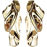 Statement Geometric Texture Earrings for Women,Large Fashion Irregular Minimalism Metal Earrings,Rectangle Large Leaf Earrings Trendy Jewley