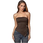 OYOANGLE Women's 3 Pack Strapless Top Drawstring Side Ruched Asymmetrical Tube Tops