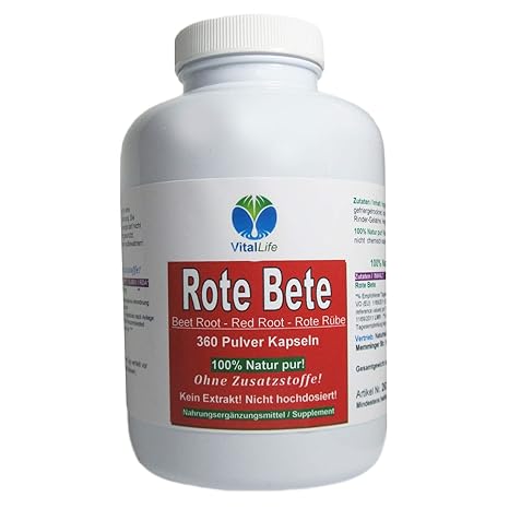 Rote Beete/Bete Beetroot 360 Wurzelpulver Kapseln | Reich an Eisen & Folsäure | Superfood NATUR PUR. KEIN EXTRAKT. OHNE ZUSAT