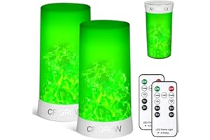 CFGROW LED Flame Effect Light, USB Rechargeable Waterproof Dimmable 4 Modes Candle Lantern,Flicking Outdoor Flame Lamp with Gravity Sensing Effect&Magnetic Base, Green-2PCS