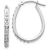 14k White Gold Hoop Earrings for Women with Round Cut Diamonds in Inside-Out Design, Oval Hinged Style, Elegant Everyday Luxury, Formal or Anniversary Jewelry, Secure Clasp, Fine Jewelry 18x2 mm
