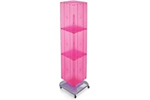 Azar Displays 701465-PNK FOUR-SIDED PEGBOARD TOWER FLOOR DISPLAY ON REVOLVING WHEELED BASE. PANEL SIZE: 14"W X 60"H", Pink