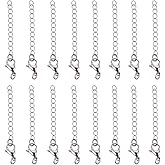 PH PandaHall 20pcs 304 Stainless Steel Necklace Extenders, 2.2 Inch Bracelet Extender Chain Jewelry Chain Extension Set with Lobster Claw Clasps for Choker Anklet Necklaces DIY Jewelry Crafts Making