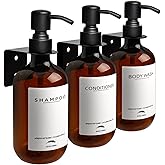 Supforce Shampoo Dispenser for Shower Wall Mount, No Drill Shampoo and Conditioner Dispenser with Matte Pump and Waterproof Labels, Shower Soap Dispenser Wall Mounted for Home Bathroom - Amber