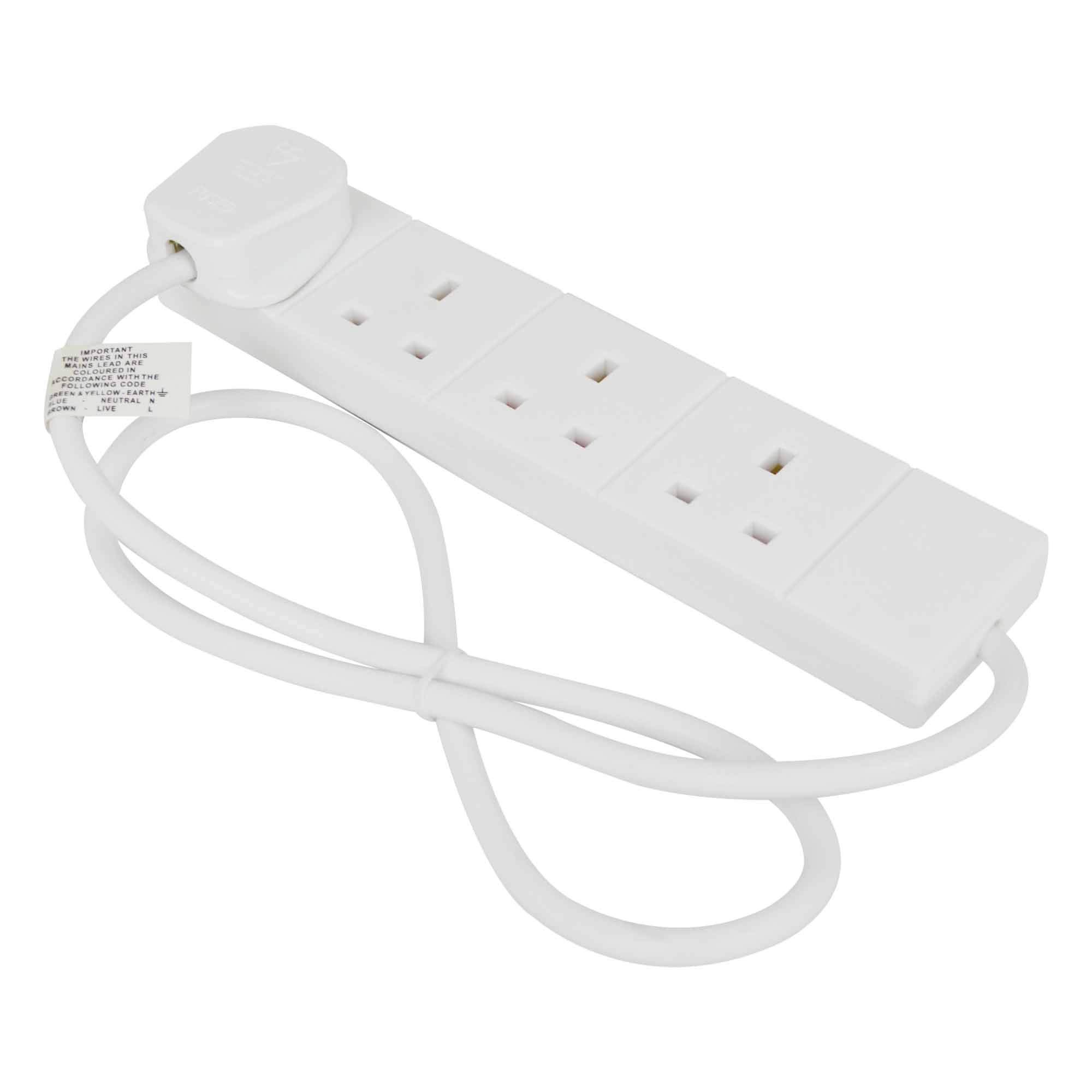 STATUS 4 Way Socket Extension Lead, 5m Cable Multi-Plug Power Strip for Home or Office, 13A 3120W Rated, Wall Mountable in White (4WS5M20)