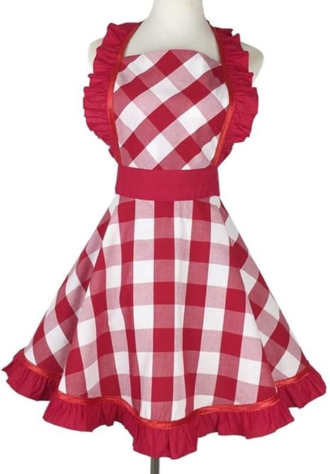 Amazon セクシーなエプロン プリンセスエプロン ファッションセクシーなエプロン かわいいプリンセスドレスエプロン 綿の大きなエプロン カフェ ホテル 家 レッド エプロン オンライン通販