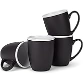 Elanze Designs Solid Color Black White Interior 16 ounce Matte Ceramic Mugs Matching Set of 4