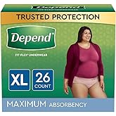 Depend FIT-Flex Incontinence Underwear for Women, Disposable, Maximum Absorbency, XL, Blush, 26 Count